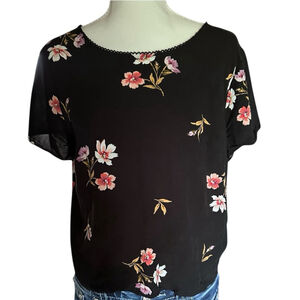 Abercrombie & Fitch Black Floral Back Tie Short Sleeve Top Medium